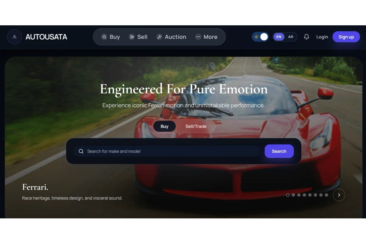 Screenshot of the Autousata homepage